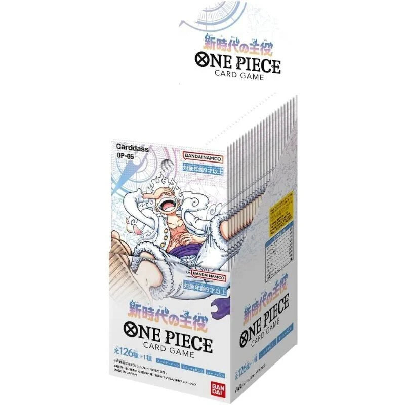 Booster box di carte One Piece Card Game Romance Dawn Otaku Family Store, edizione giapponese, con immagini di carte da gioco.