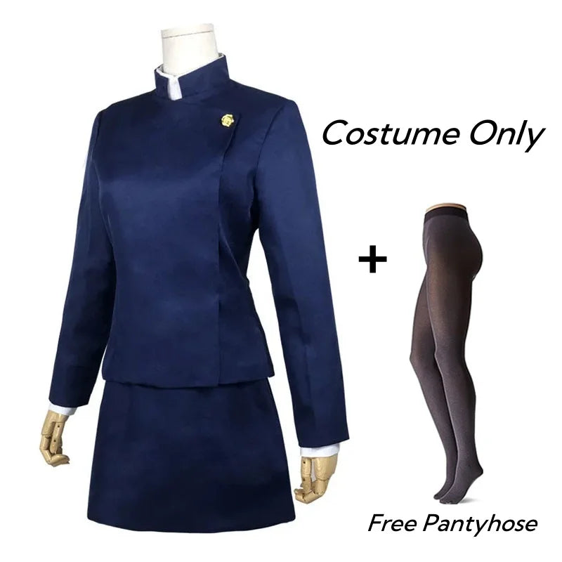 Costume cosplay Maki Zenin di Jujutsu Kaisen con occhiali, parrucca, gonna e accessori, ideale per Halloween e feste per donne e uomini