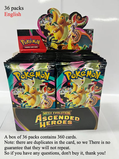 Scatola di booster Pokémon TCG Mega Evolution con buste e pacchetti casuali, carte collezionabili in inglese della serie Phantasmal Flames.