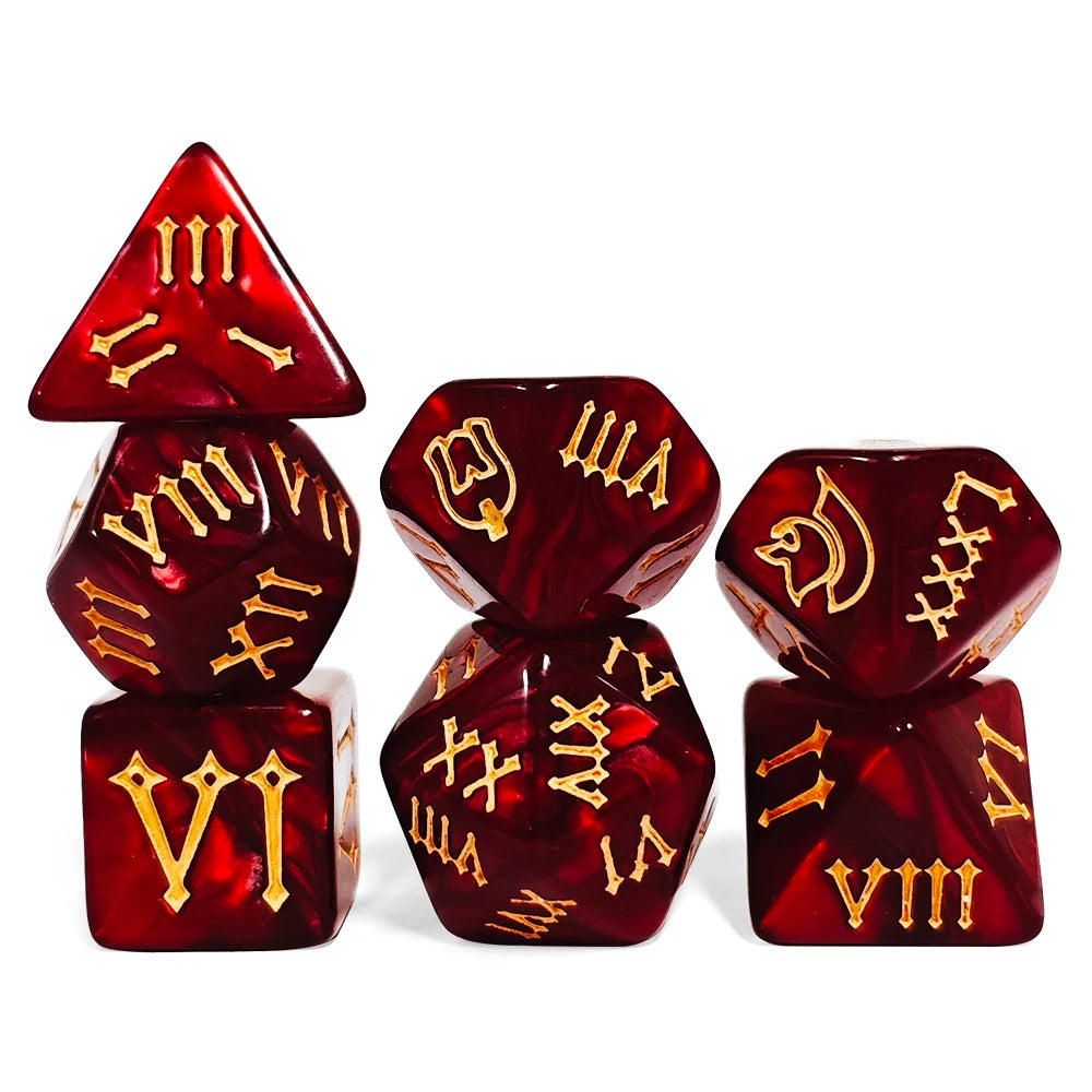 Set di dadi RPG Roman Armor di Otaku Family Store, 7 pezzi, con design a tema legionario, perfetti per giochi di ruolo.