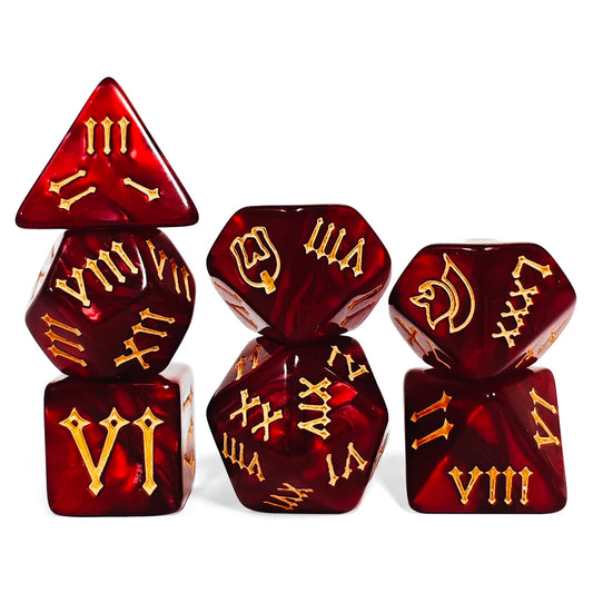 Set di dadi RPG Roman Armor di Otaku Family Store, 7 pezzi, con design a tema legionario, perfetti per giochi di ruolo.
