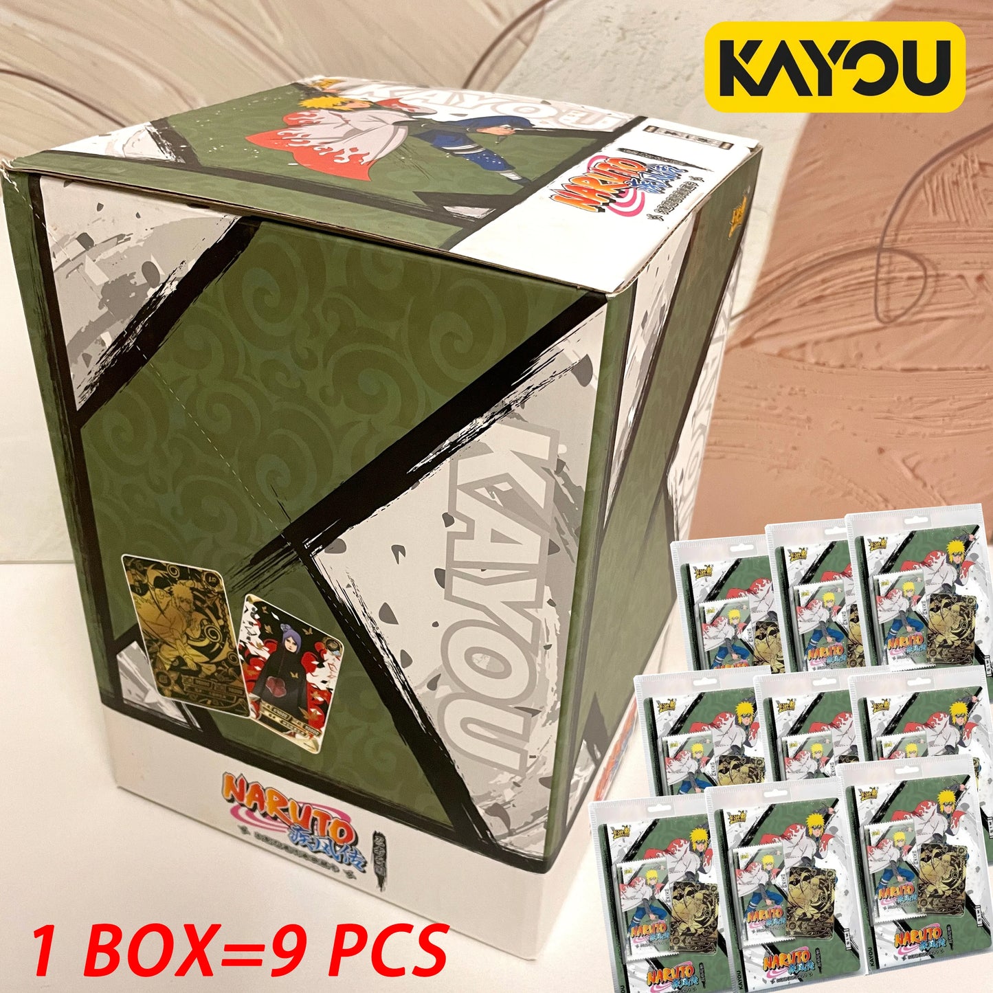 Scatola di booster di carte Naruto della collezione KAYOU, ufficiale T2W9 / T4W8, con immagini di personaggi Naruto sui pacchetti
