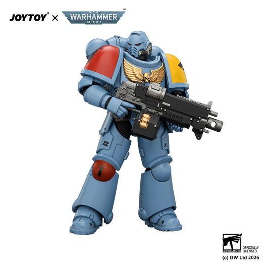 Action figure Warhammer 40,000 Ultramarines Intercessor Otaku Family con fucile a impulsi, pistola e catena.