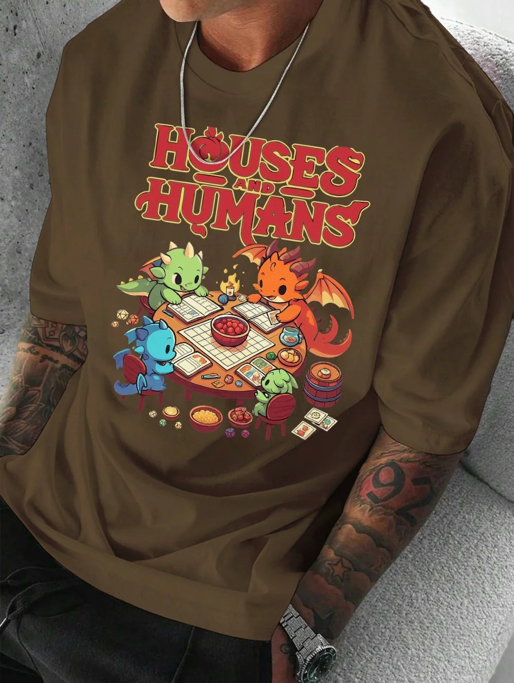 Maglietta T-Shirt Dungeons & Dragons con stampa 3D vintage Y2K, gadget Otaku Family Store Online con design dettagliato.