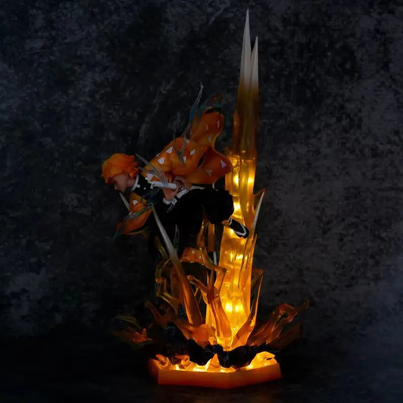 Statua in PVC di Agatsuma Zenitsu da 35cm, figura action Demon Slayer con doppia testa e luci LED, personaggio anime.