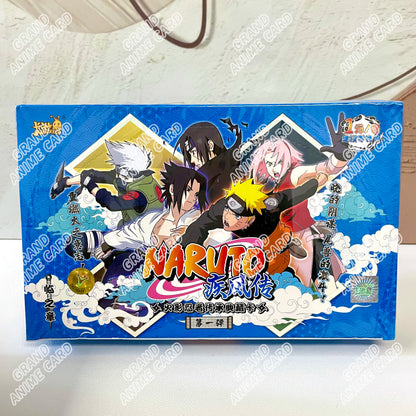 Scatola di carte Naruto KAYOU della collezione booster ufficiale T2W9 e T4W8, con immagini di personaggi Naruto e simboli ninja