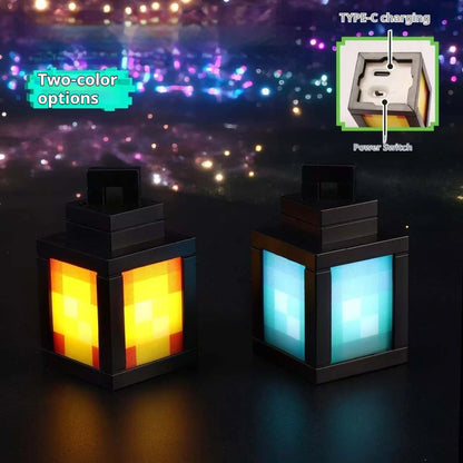 Portachiavi Minecraft a lanterna con LED mini pixel, decorativo portatile per zaino, illuminazione notturna per appassionati di giochi.