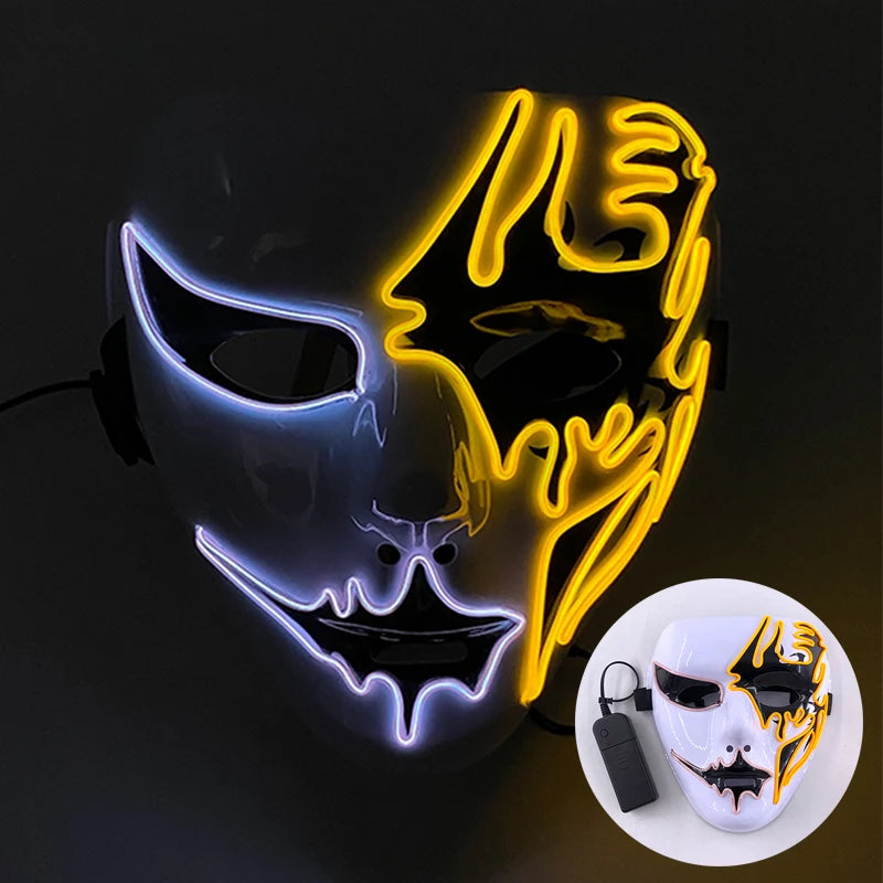 Maschera cosplay luminosa con demone glow, perfetta per Halloween, horror e eventi a tema, con dettagli inquietanti e effetti luminosi.