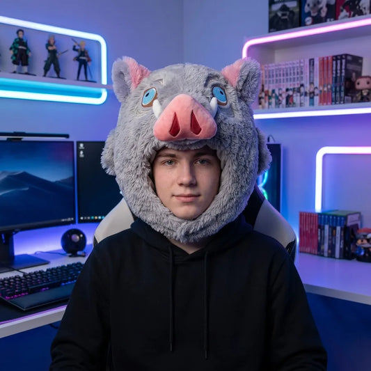 Cappello cosplay Inosuke Demon Slayer con testa di cinghiale da 13 pollici, morbido e dettagliato, perfetto per cosplay Kimetsu no Yaiba
