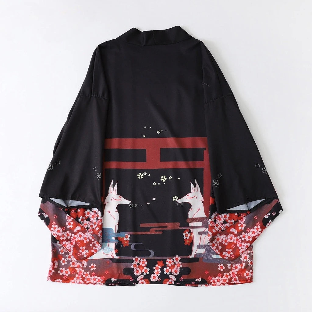 Kimono estivo da donna con stampa volpe, cardigan streetwear cosplay giapponese, stile kimono tradizionale Harajuku.