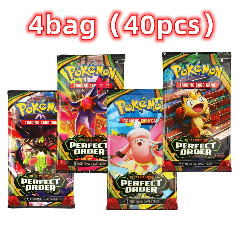 Booster box di carte Pokémon TCG Mega Evolution Perfect Order Edition, confezione con carte da collezione in inglese.