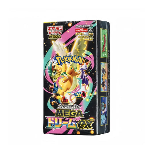 Carte Pokémon TCG Mega Dream EX Golden Box, edizione giapponese, con dettagli dorati e illustrazioni colorate su sfondo bianco