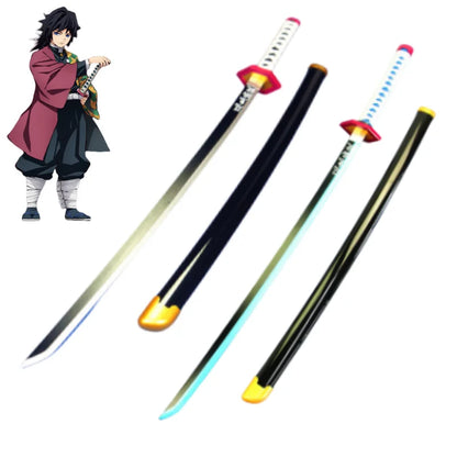 Katana cosplay Demon Slayer di 41 pollici con lama nera e dettagli rossi, stile anime Ninja, decorativo per cosplay e collezioni.