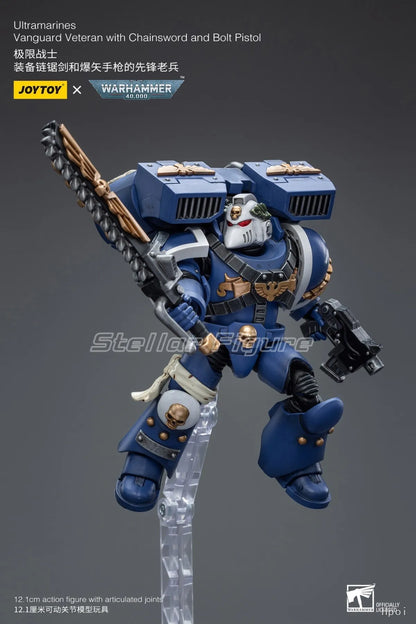 Action figure Warhammer JoyToy Ultramarines Vanguard Veteran con catena e pistola bolt, collezione di giochi e ornamenti.