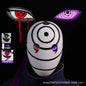Maschera cosplay Uchiha Obito Sharingan Akatsuki Naruto, maschera in stile cosplay con disegno Sharingan e simboli Akatsuki.