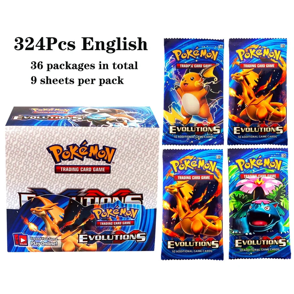 Scatola di 36 bustine di carte Pokémon TCG in inglese, con 324 carte, brand Otaku Family Store Online, visibile in immagine