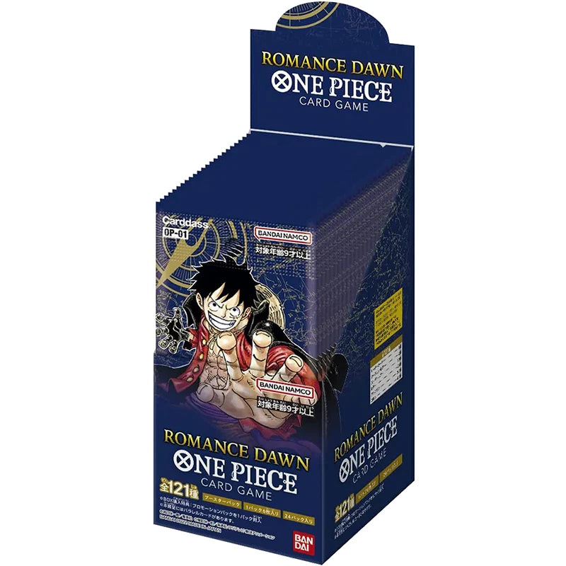 Scatola booster del gioco di carte One Piece Bundle Romance Dawn, edizione giapponese, con carte di Otaku Family Store.