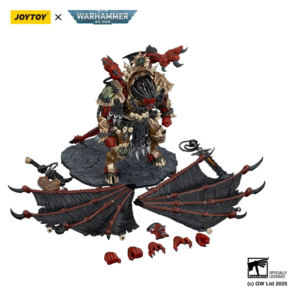 Figura d'azione Warhammer 40k Angron, Daemon Primarch dei World Eaters, altezza 38cm, marchio JOYTOY, in posa con dettagli elaborati