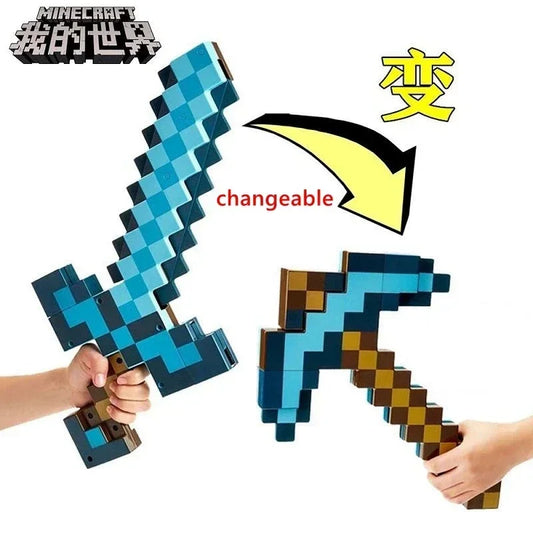 Spada e piccone 2-in-1 in plastica per cosplay Minecraft My World, figura acción trasformabile con armi di Otaku Family Store