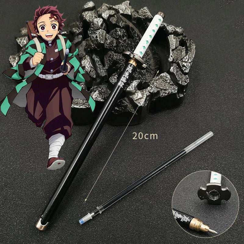 Penna gel modello anime Demon Slayer con refillo nero da 0,5 mm, gadget cosplay ispirato a spada, regalo per studenti e appassionati Otaku