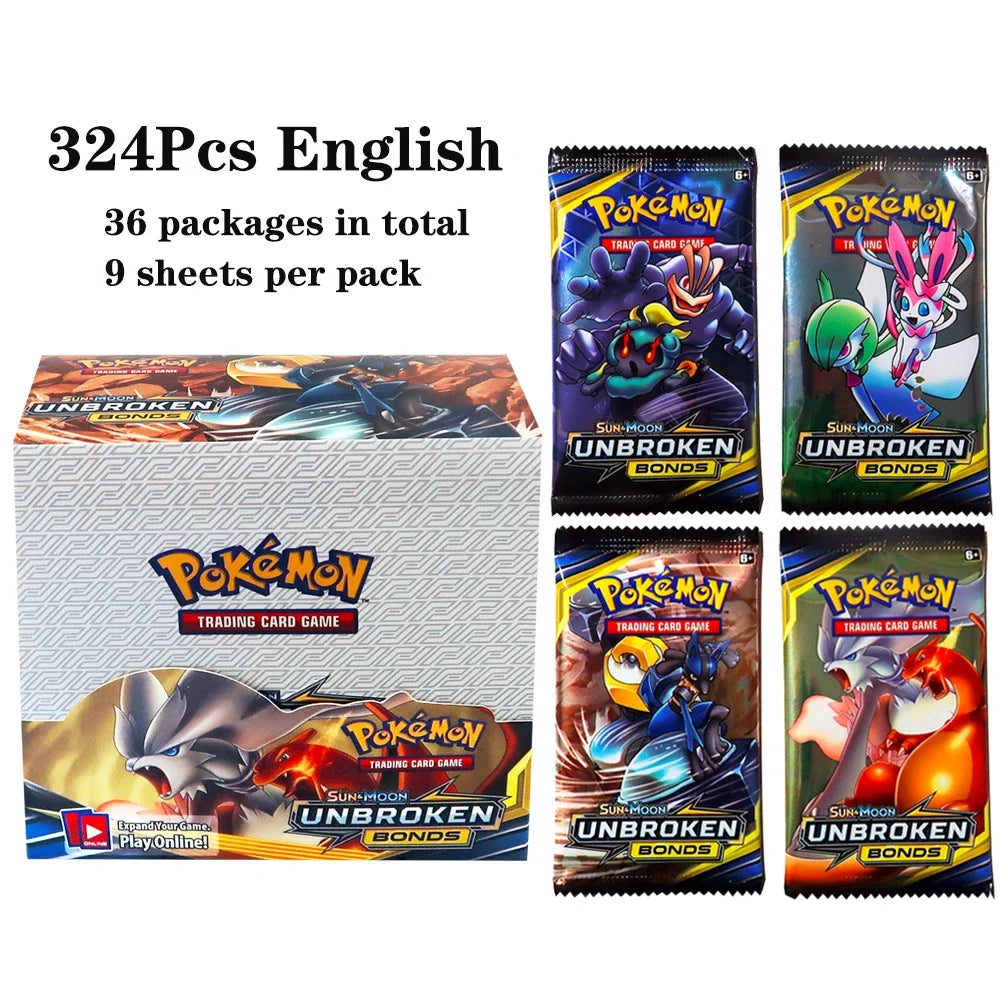 Lotto di 36 buste di carte Pokémon TCG Otaku Family Store, display box con 324 carte, set completo visibile in immagine