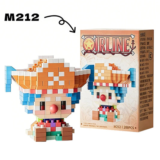 Figura d'azione One Piece Sun God Nika Luffy con blocchi da costruzione mini, modello 3D anime con Chopper, Ace e Buggy.