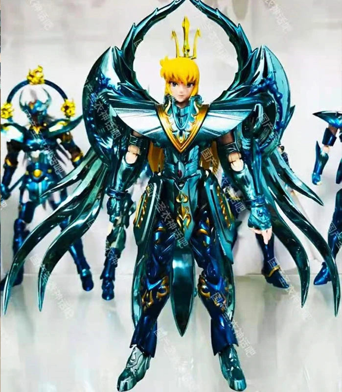Figura d'azione Jmodel Saint Seiya Myth Cloth EX Virgo Shaka con dettagli dorati, posizionata in un'ambientazione dinamica.