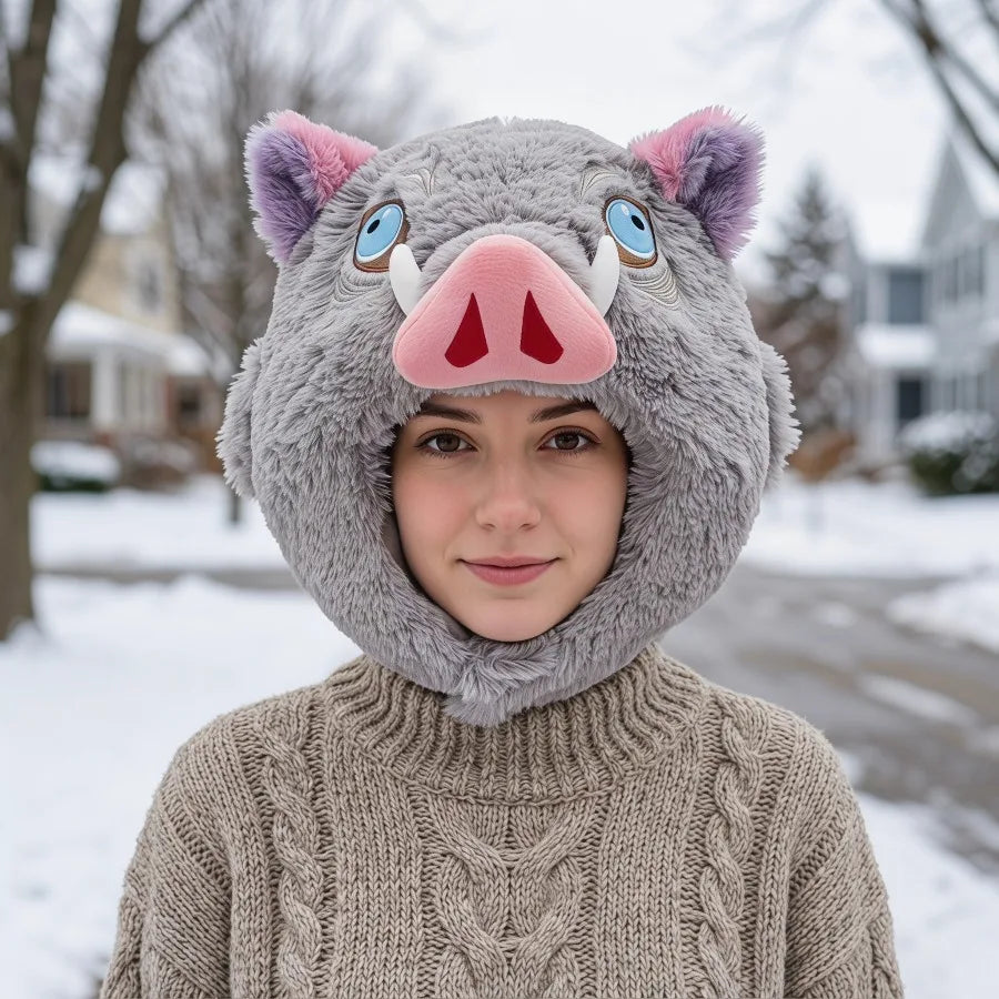 Cappello cosplay da orso di 13 pollici Inosuke Demon Slayer, morbido e dettagliato, per costumi di Kimetsu no Yaiba Hashibira.