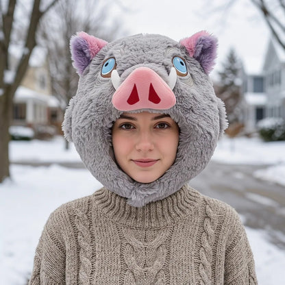 Cappello cosplay da orso di 13 pollici Inosuke Demon Slayer, morbido e dettagliato, per costumi di Kimetsu no Yaiba Hashibira.