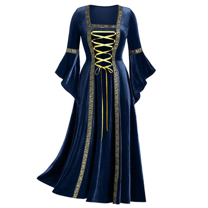 Vestito cosplay gotico punk da donna, stile medievale regina princess, con dettagli vintage e design oscuro, ideale per Halloween e carnevale