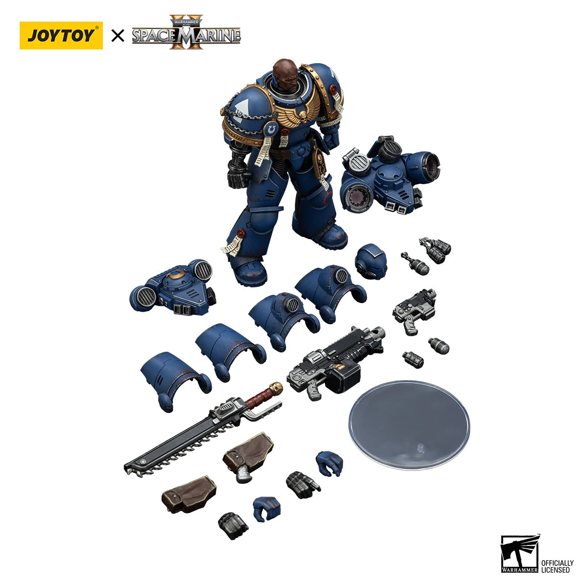 Figura d'azione Warhammer 40K Ultramarines Lieutenant Titus Gadriel con sedia, edizione da collezionista, prodotto Otaku Family Store.