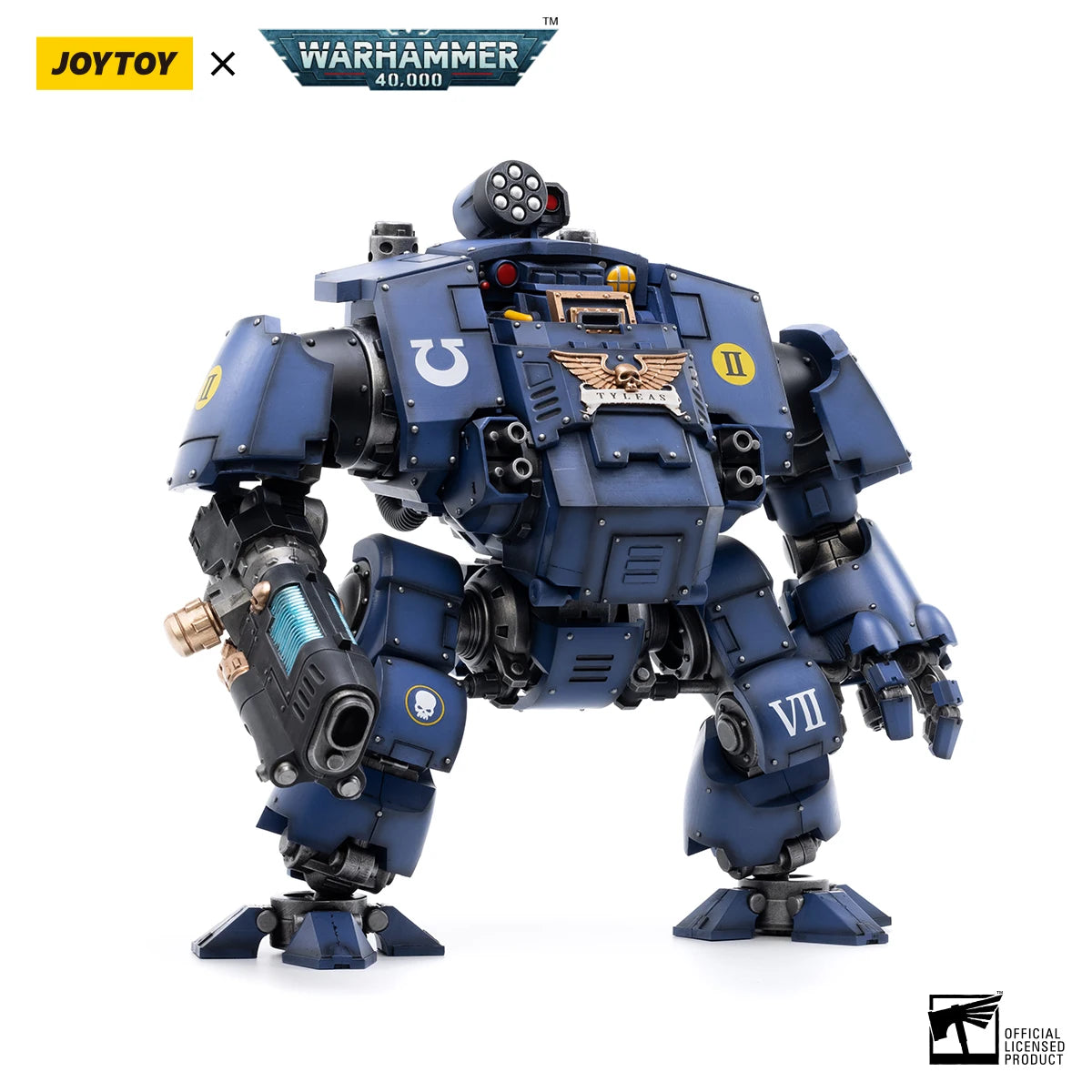 Action figure Warhammer 40K Ultramarines Redemptor Dreadnought Brother Tyleas in scala 1/18, dettaglio realistico e dinamico