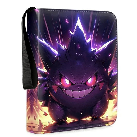 Album di schede Pokémon in poliuretano con cerniera, portafoglio per foto e carte da collezione, con design colorato e pratico.