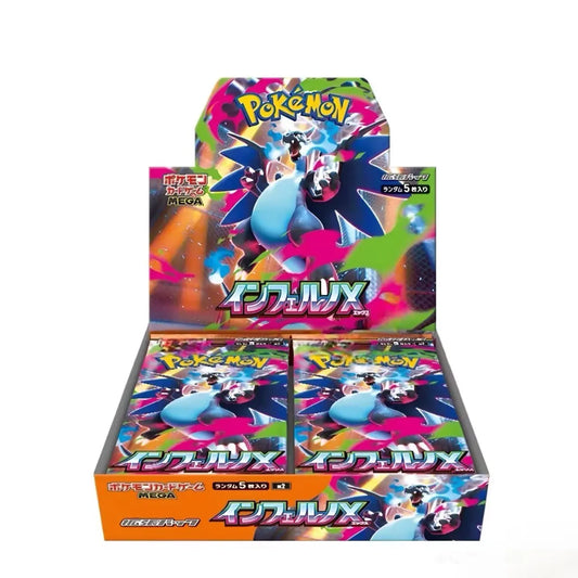 Set di 30 carte Pokémon Phantasmal Flames PTCG giapponesi, include carte evoluzione e Mega Dragon di tipo fuoco.