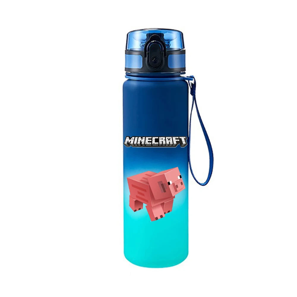 Bottiglia d'acqua portatile da 650ml in stile pixel Minecraft, plastica, a prova di perdite, per sport e uso all'aperto, marca Otaku Family Shop