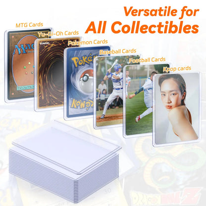 Custodie rigide e morbide per carte da gioco, protezioni trasparenti per Pokémon, football e altri giochi di carte.