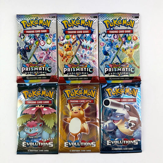 Carte TCG Pokémon Prismatic Evolutions avec 151 carte a caso, immagini di carte colorate e dettagliate.