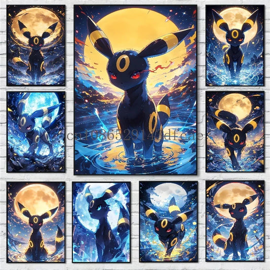 Poster decor wall art di Pokémon Umbreon in stile anime giapponese, gadget HD di Otaku Family Shop Online.