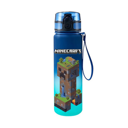Borraccia d'acqua in plastica da 650ml stile pixel di Minecraft, resistente, porta con sé e per sport all'aperto, a prova di perdite