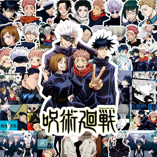 Adesivi waterproof Jujutsu Kaisen di Otaku Family Shop, decorativi per auto, moto, bagagli e casco con personaggi anime.