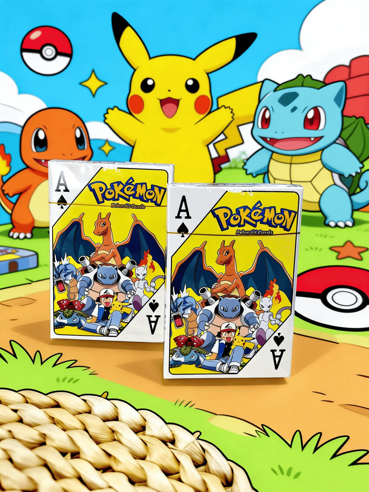 Carte Pokémon POKER di Otaku Family Shop Online, set di carte da gioco con disegni di personaggi Pokémon.
