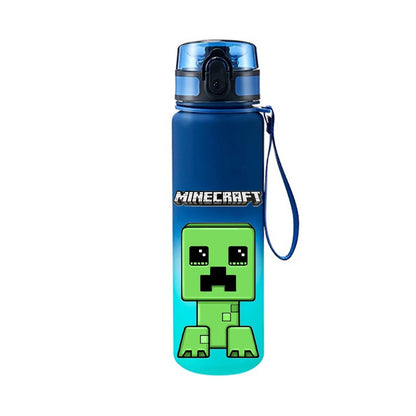 Borraccia d'acqua da 650ml in stile pixel Minecraft, bottiglia sport portatile, resistente e a prova di perdite in plastica blu.