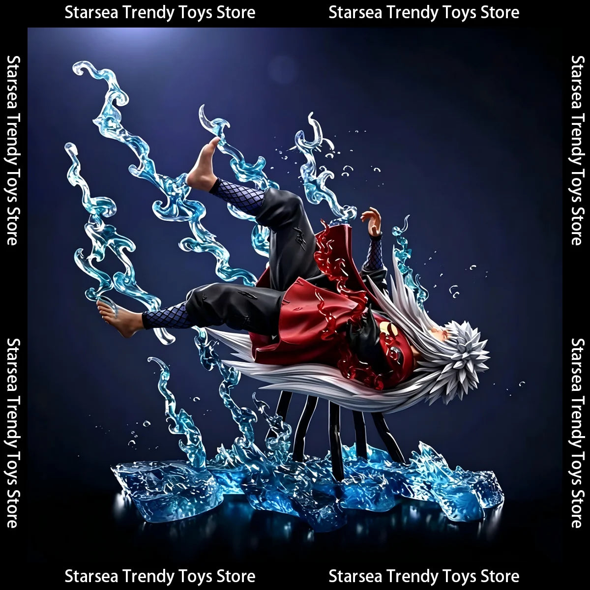 Figura d'azione Jiraiya di Naruto, altezza 25cm, dettagliata e realistica, con abbigliamento e pose ispirate al personaggio.