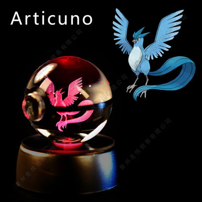 Lampada da notte in forma di sfera di cristallo Pokémon con Pikachu, Gengar e Mewtwo, gadget luminoso di Otaku Family Shop.