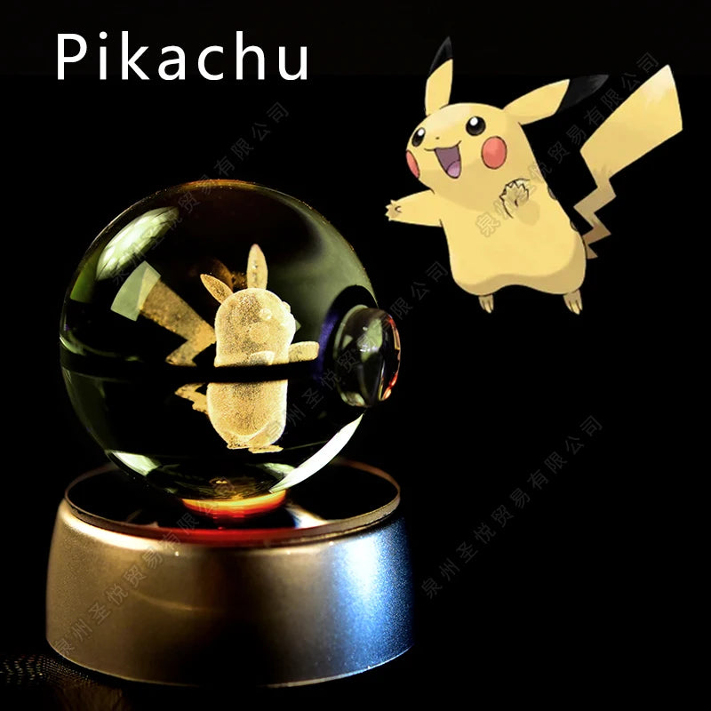 Lampada notturna Pokémon Crystal Ball con Pikachu, Gengar e Mewtwo 3D, gadget luminoso di Otaku Family Shop Online