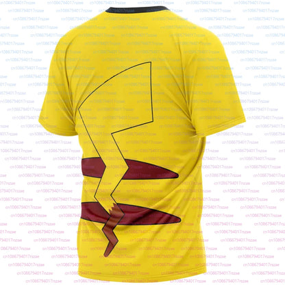 Maglietta Pokémon Pikachu e Snorlax, gadget anime giapponese, con immagini dei personaggi Pikachu e Snorlax su tessuto colorato
