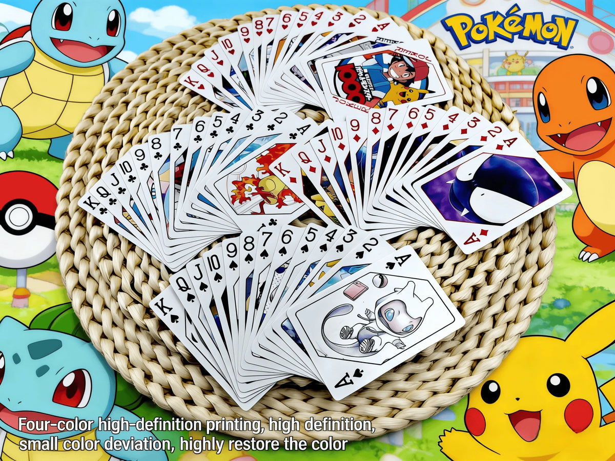 Carte Pokémon POKER della Otaku Family Shop Online, set di carte da gioco con illustrazioni di Pokémon e simboli.