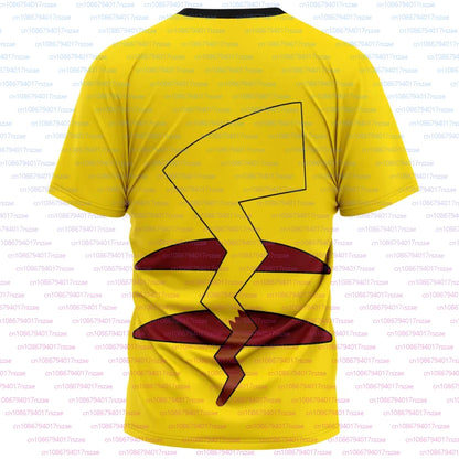 T-shirt Pokémon Pikachu e Snorlax, gadget anime giapponese, con immagini dei personaggi iconici in stile cartone animato.