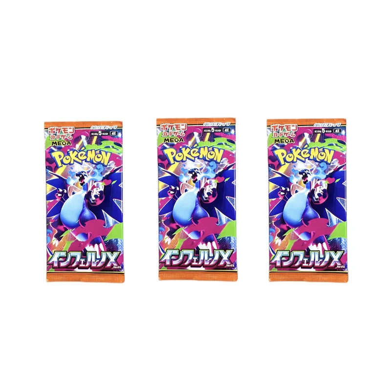 Carte da gioco Pokémon TCG originale in stock, versione giapponese, con Dragon Fuoco e Mega Evoluzioni, illustrata con dettagli vivaci.