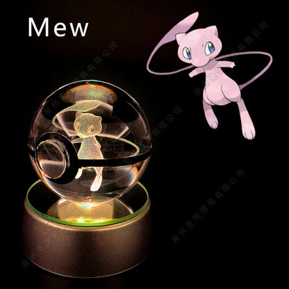 Lampada notturna a sfera Pokémon Crystal con Pikachu, Gengar e Mewtwo, gadget luminoso di Otaku Family Shop Online.